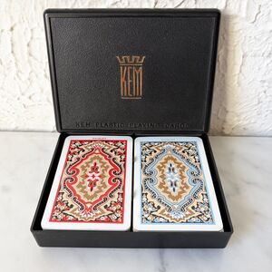 Vintage Kem Playing Cards Paisley Design 2 Decks in Black Case 1947 - Complete